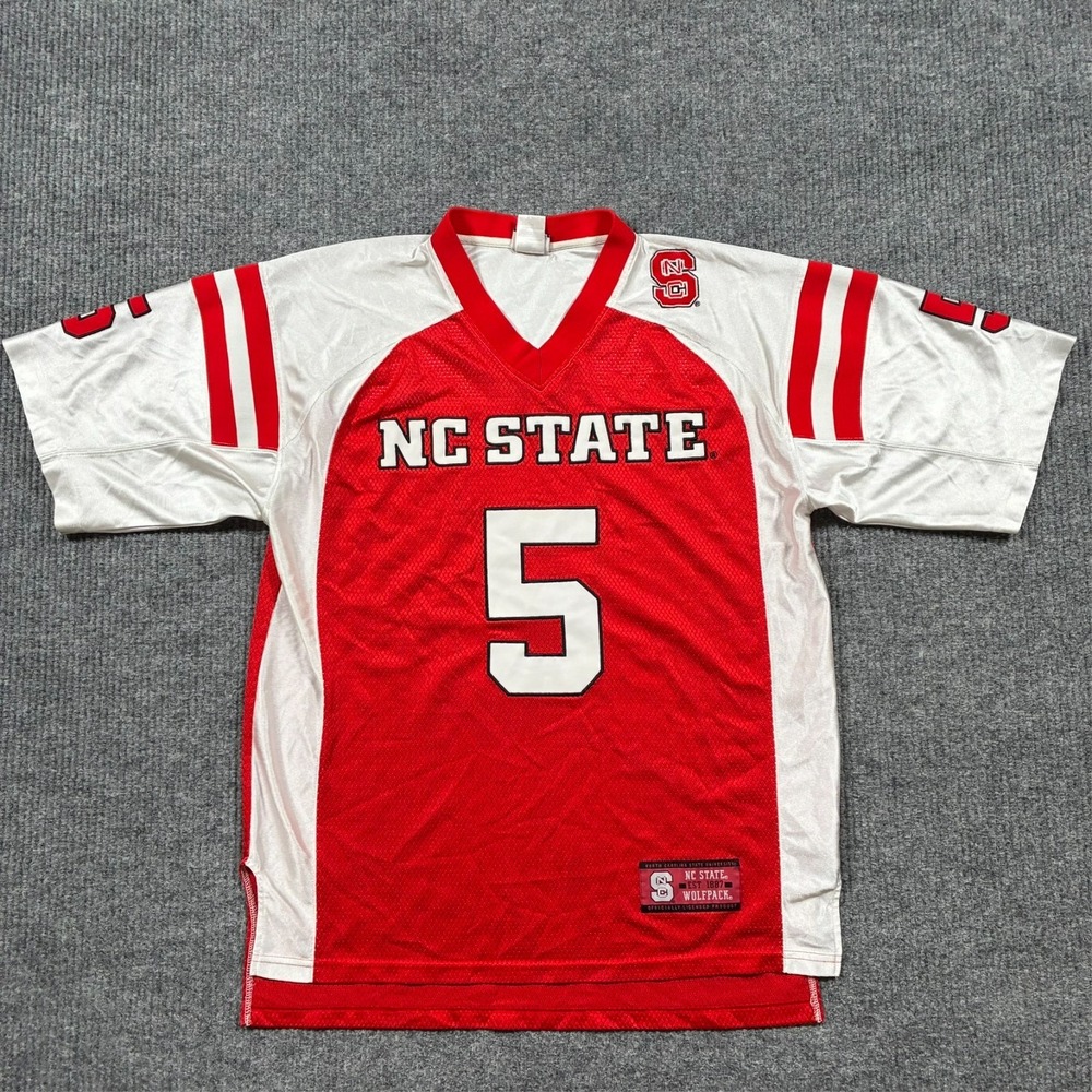 Vintage NC State‎ Wolfpack Jersey Mens Medium #5 Football Red White NCAA Y2K